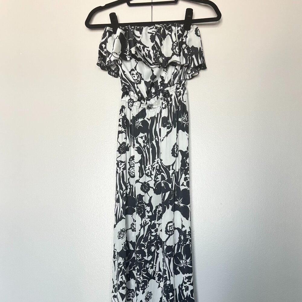 ALEXIS - Black & White Floral Strapless Dress - EUC - XS